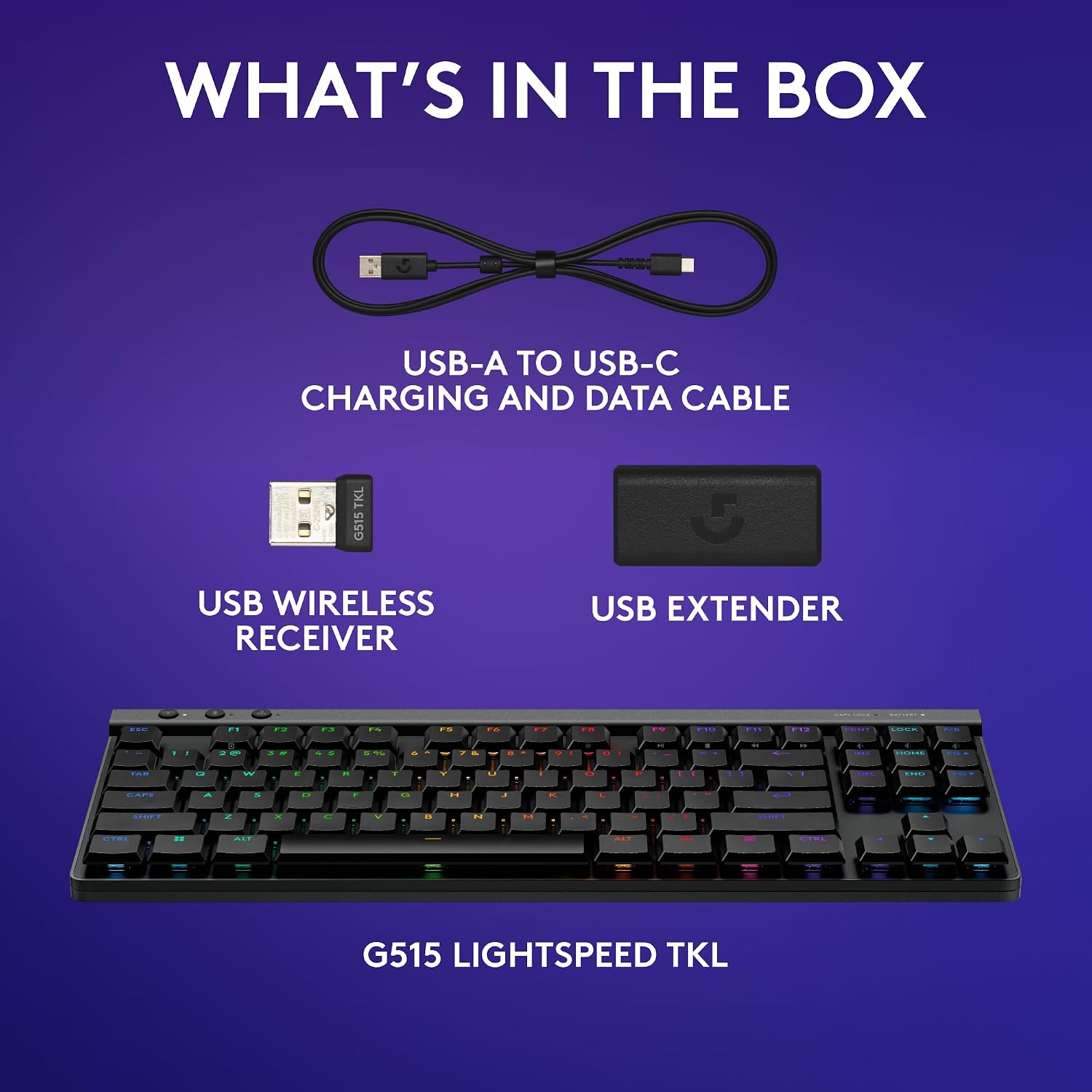 Logitech G515 Lightspeed TKL Low Profile Wireless Gaming Keyboard, LIGHTSYNC RGB, Thin Tenkeyless Design, Double-Shot PBT Keycaps, Linear (Red) Mechanical Switches - Black