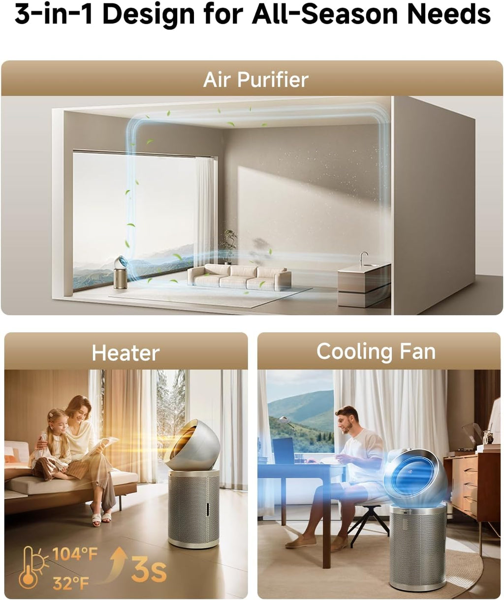 Dreame Smart Air Purifier for Home Large Room, Cleans 7,534 ft² in One Hour with 4 Filters, Dual-way Air Oulets, Al Tracking, Air Quality Monitor with 7 Sensors, 3-in-1 Purifier, Heater & Fan, PM20
