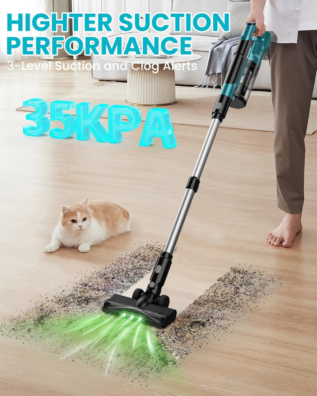 Cordless Vacuum Cleaner for Makita Battery, 7-in-1 Lightweight Stick Vacuum with HEPA Filter, 35KPA Suction, 350W Brushless Motor, 3 Modes for Carpet, Floor, Car (Battery Not Included)