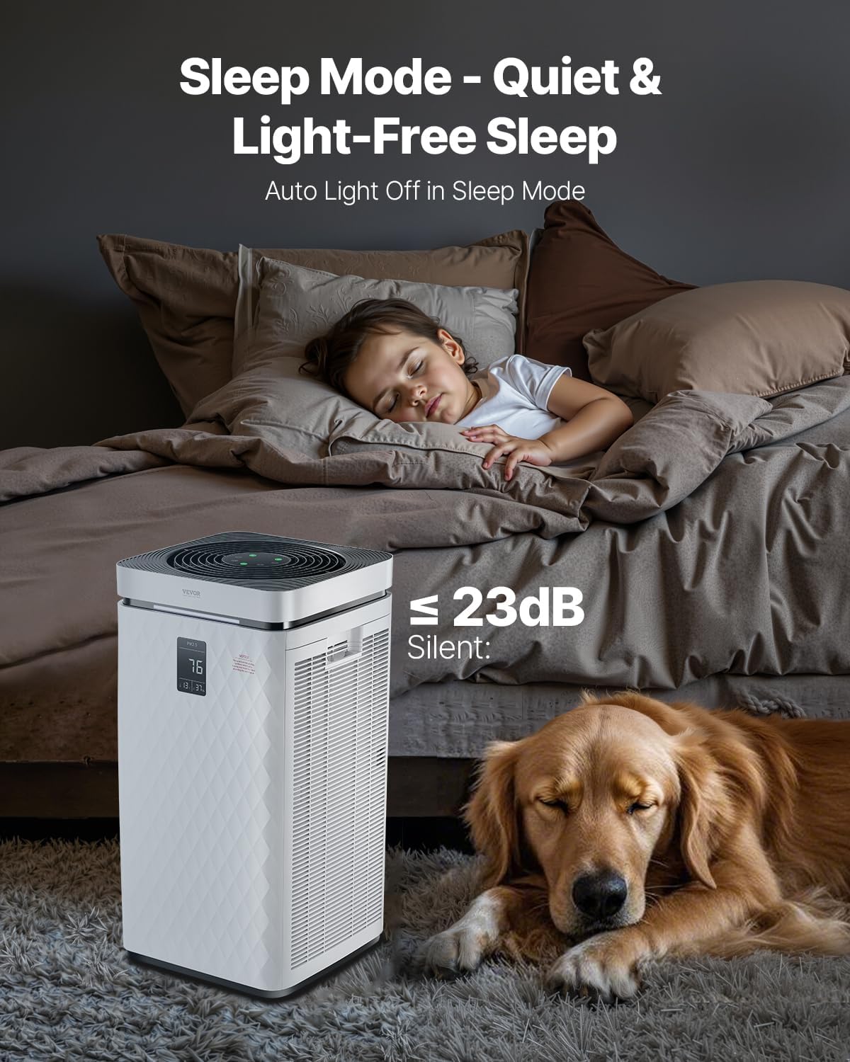 VEVOR Air Purifier for Bedroom Home, H13 HEPA Layer Filter 3139 ft²/h Smart Air Purifier with Speed Control & Child Lock Guard, 23 dB Sleep Mode Air Cleaner for Smoke Dust with Convenient Touch Panel