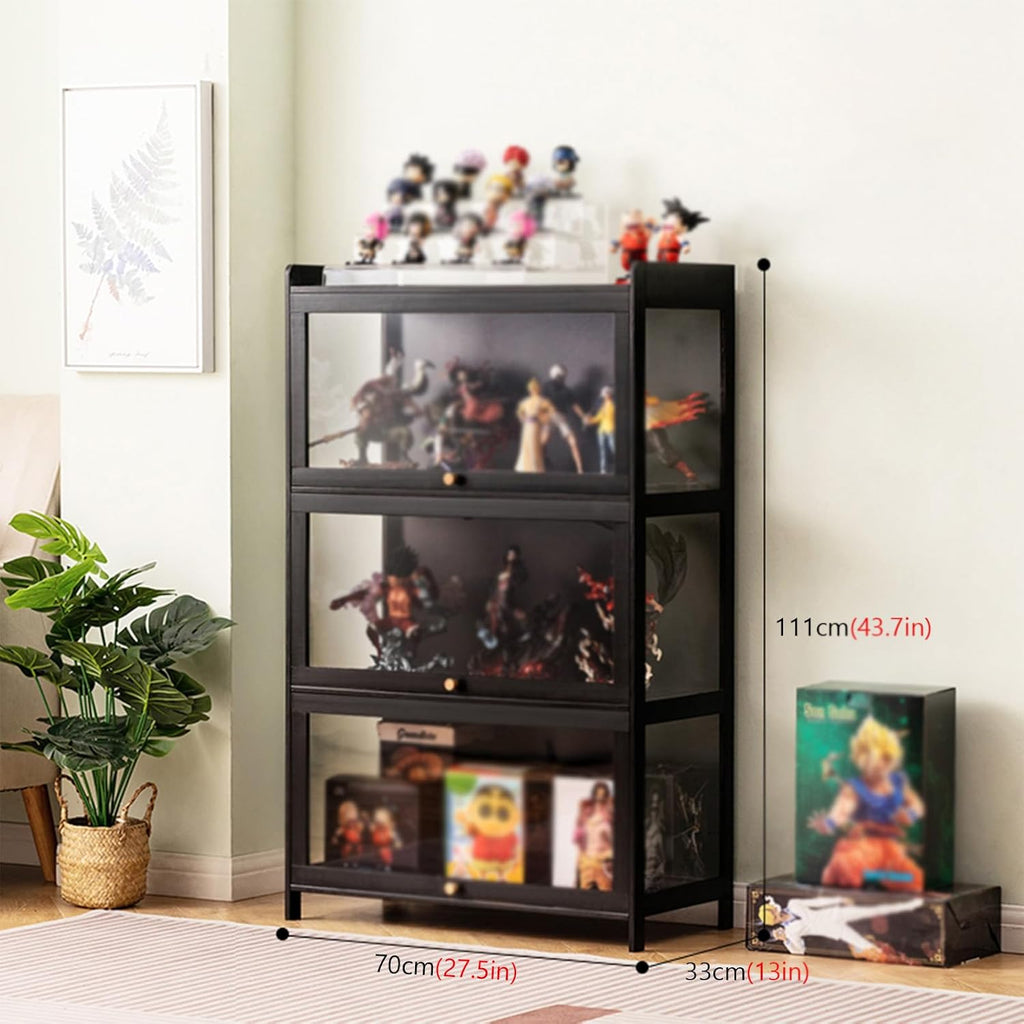 Display Cabinet, Curio Cabinet with Acrylic Doors, Figures and Curio Collection Display Case, Floor Standing Clear Showcase for Living Room Bedroom Black (Three Styles) 70×33×111cm