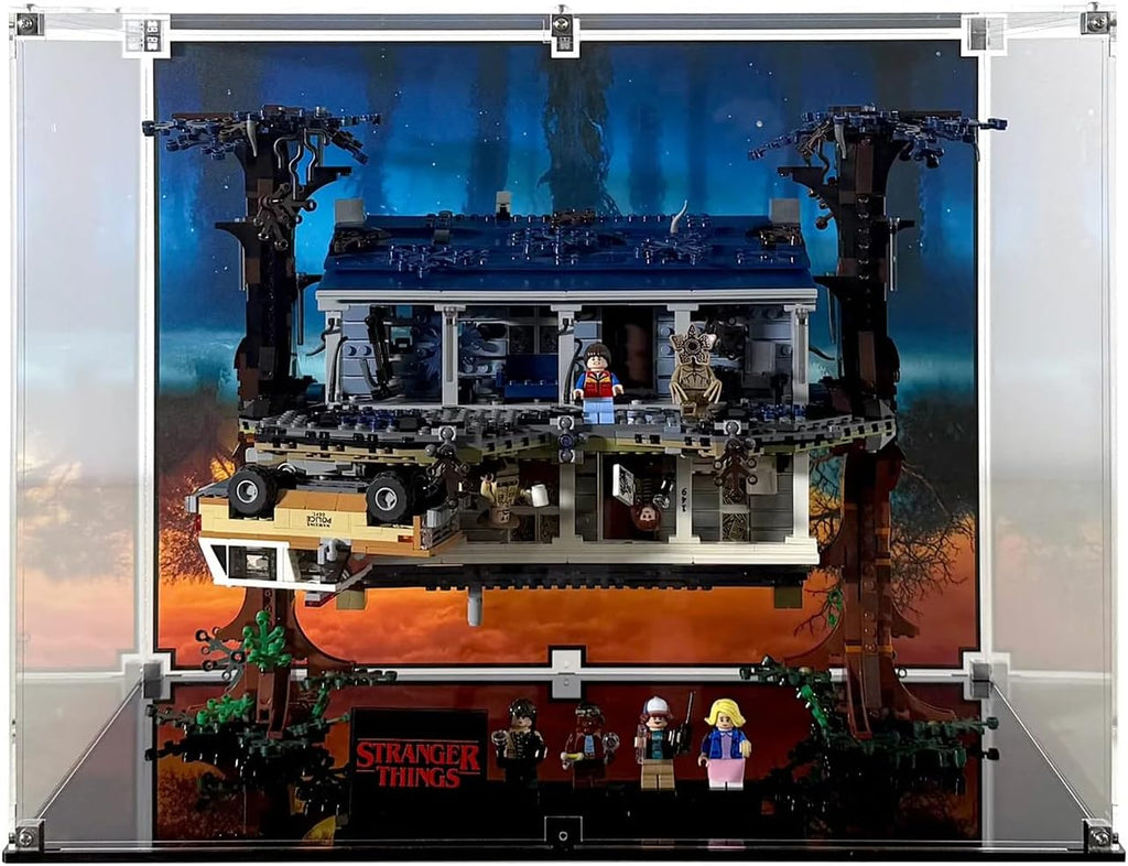 Display Case Compatible with LEGO Stranger Things 75810 The Upside Down – Reversible UV-Printed Background, Dustproof Acrylic Showcase, Set Not Included