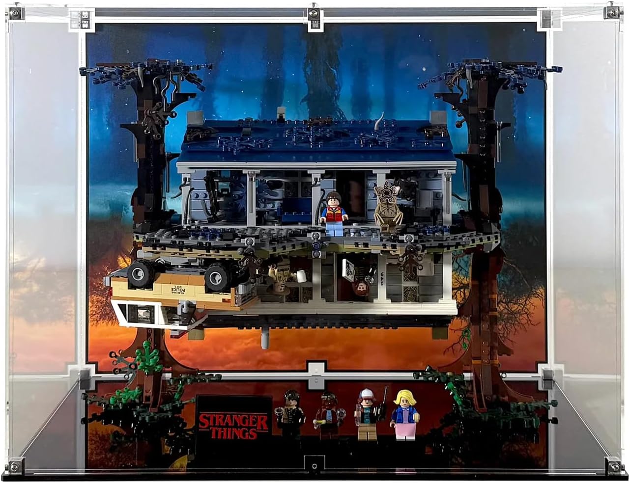Display Case Compatible with LEGO Stranger Things 75810 The Upside Down – Reversible UV-Printed Background, Dustproof Acrylic Showcase, Set Not Included
