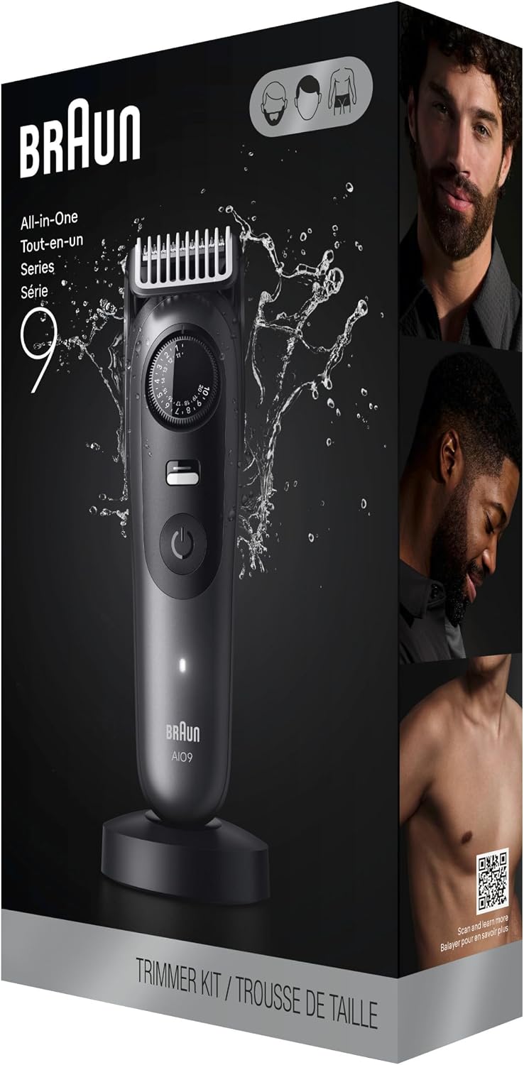 Braun Series 9 All-in-One Beard & Body Grooming Kit for Men, Cordless Trimmer, Hair Clippers & Shaver for Face, Hair & Body with Gillette Labs Razor, AIO 9535