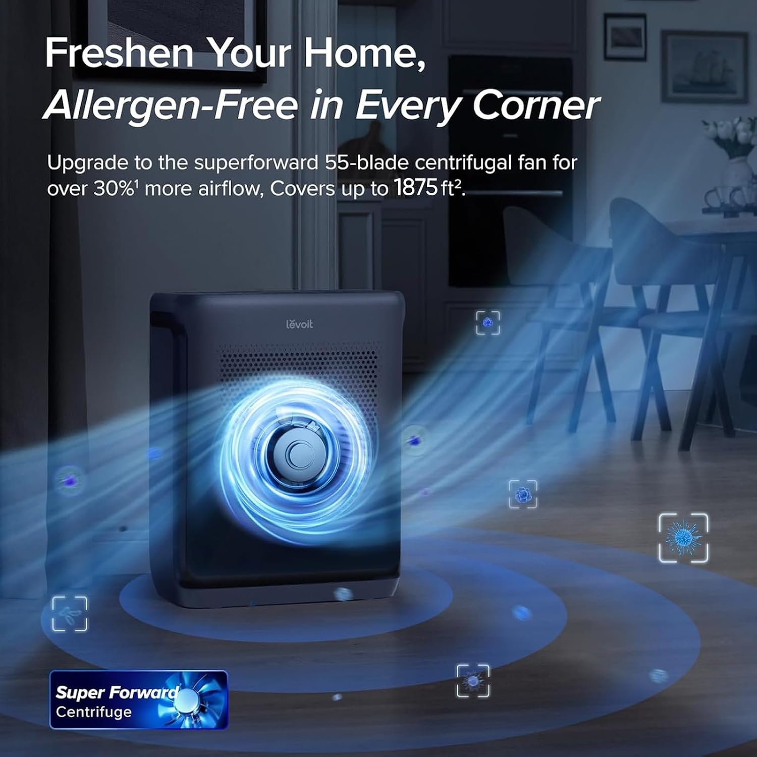 LEVOIT Air Purifiers for Home Large Room Up to 1875 Ft² with Washable Pre-Filter, AHAM VERIFIDE, Air Quality Monitor, HEPA Sleep Mode for Allergies, Pet Hair in Bedroom, Vital 200S-P, Black