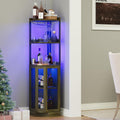 EOYUTLLY Corner Bar Cabinet with with Power Outlet and LED Strip, 65' H 5-Tier Corner Liquor Wine Display Cabinet for Home, Bar and Storage Solution, for Living Room, Kitchen, Home Bar, Gray