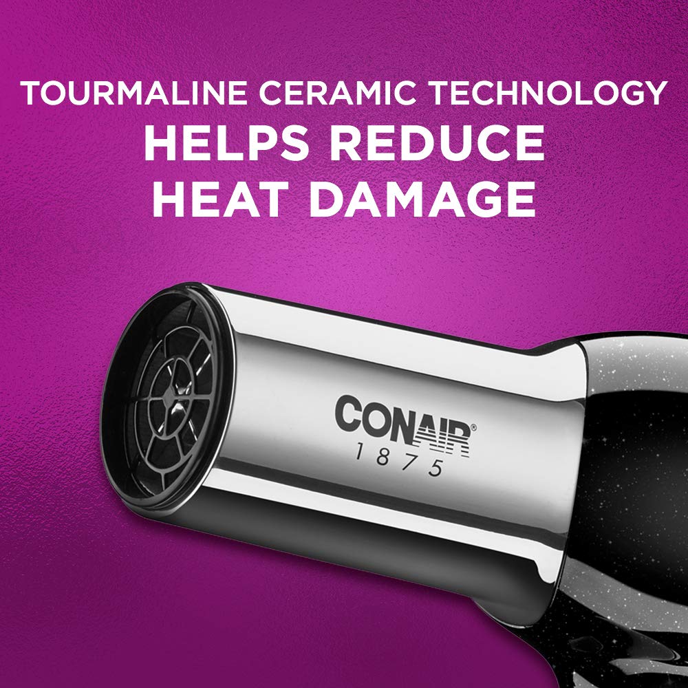 Conair Hair Dryer,1875W Full-Size Hair Dryer with Ionic Conditioning,Blow-Dryer,Tourmaline Ceramic Technology for Quick Drying,Black/Chrome,(Pack of 4)