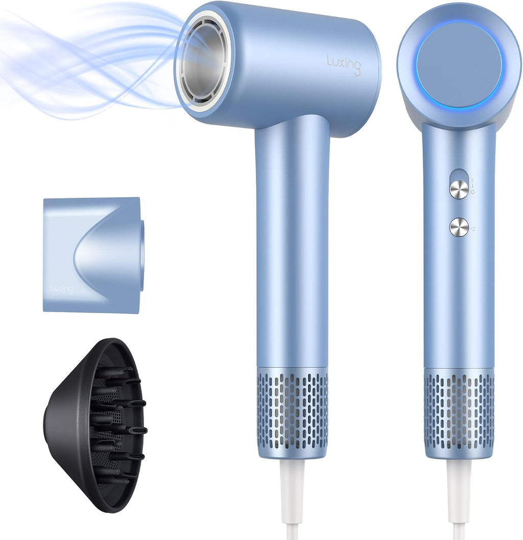 Hair Dryer, TurboLux Ionic 200 Million Negative Ions 1500W Fast Drying High Speed Hairdryer with Diffuser, Lightweight, Low Noise Hair Dryers for Women with 110000 RPM Brushless Motor (Steel Blue)