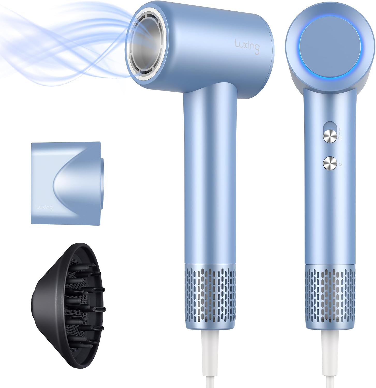Hair Dryer, TurboLux Ionic 200 Million Negative Ions 1500W Fast Drying High Speed Hairdryer with Diffuser, Lightweight, Low Noise Hair Dryers for Women with 110000 RPM Brushless Motor (Steel Blue)