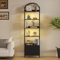Turosur 83.4' Tall Narrow Bookshelf with 3 Drawers, Arched Bookcase with LED Lignts, 6-Tier Open Bookshelf with Metal Frame, Black