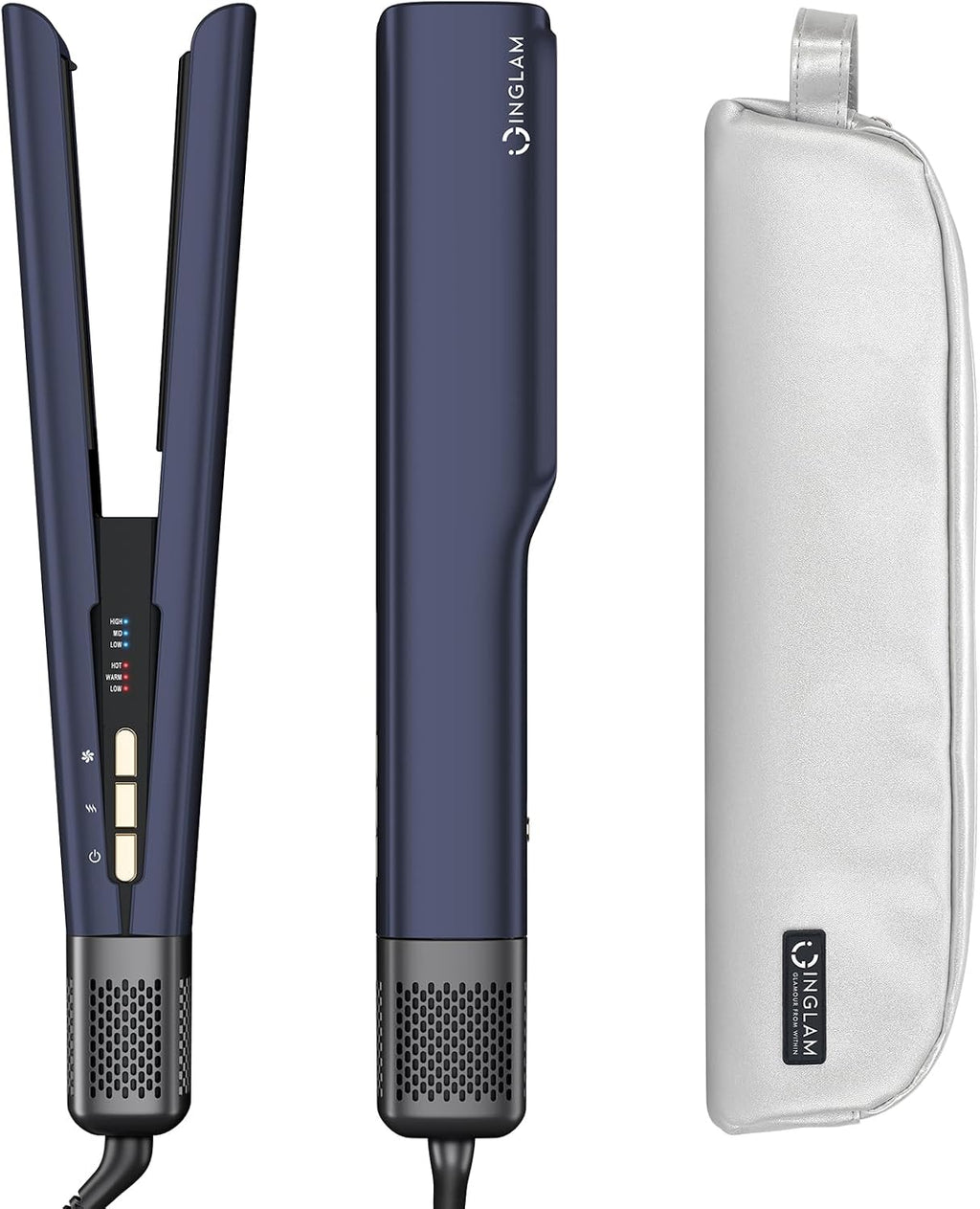 IG INGLAM Air Straightener, Style from Wet Hair, 2.2' Hair Dryer Straightener, 200M Negative Ionic, One-Step Air Straight for Medium and Long Length(14'-30'), Prussian Blue