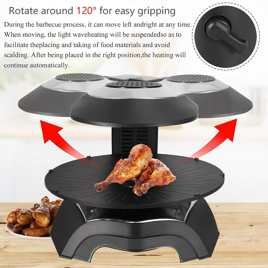 Electric Grill, Electric Smokeless Indoor Grill Machine, 1~80 Minutes/80-280°C Adjustable/360° Automatic Rotation and Non-Stick, for Restaurants, Stalls