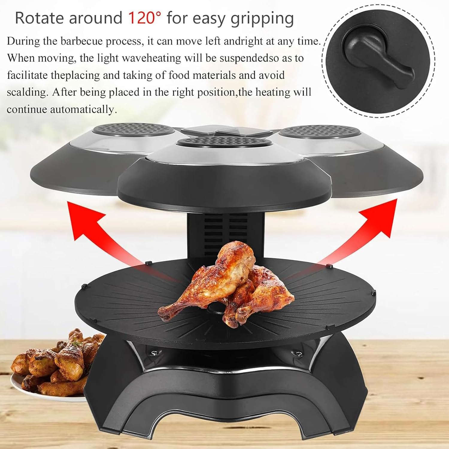 Electric Grill, Electric Smokeless Indoor Grill Machine, 1~80 Minutes/80-280°C Adjustable/360° Automatic Rotation and Non-Stick, for Restaurants, Stalls