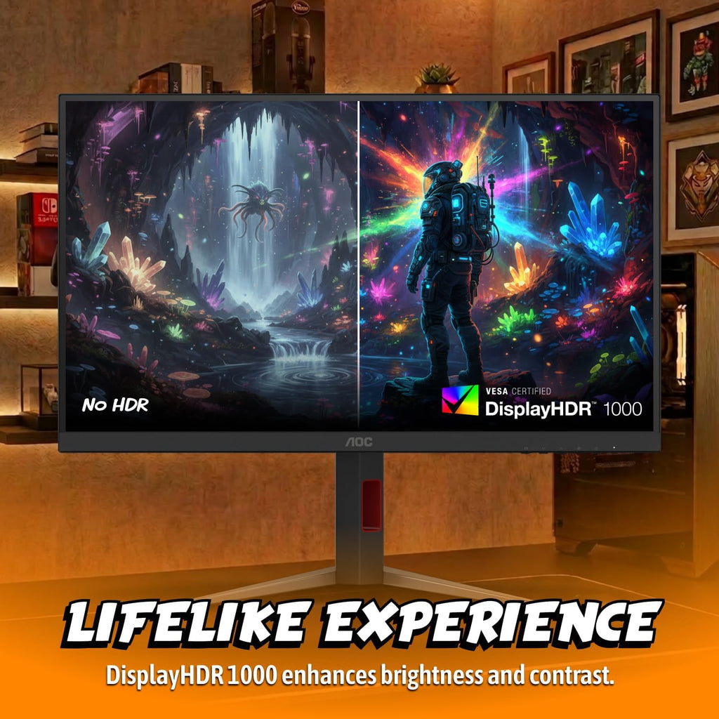AOC 27 Inch 4K Gaming Monitor, Mini-LED IPS, 3840x2160 160Hz / FHD 320Hz, 1ms, HDMI 2.1, Display HDR 1000, G-SYNC Compatible, Height Adjustable Stand, USB Hub, U27G4XM