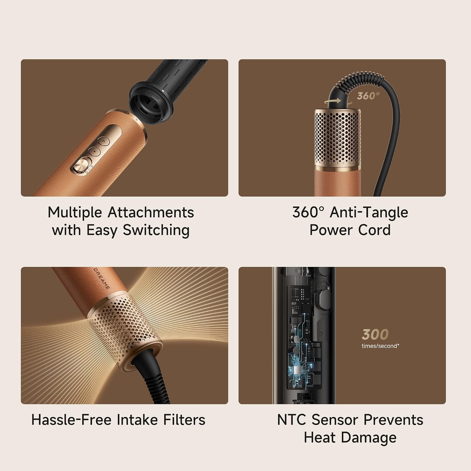 DREAME AirStyle Suite Pro Hair Styler & High-Speed Dryer, 110,000 RPM Motor, 3 Essential Snap-On Attachments for Curling, Volumizing & Fast Dry, Frizz Control, Cool Shot, Luxury Leather Travel Bag