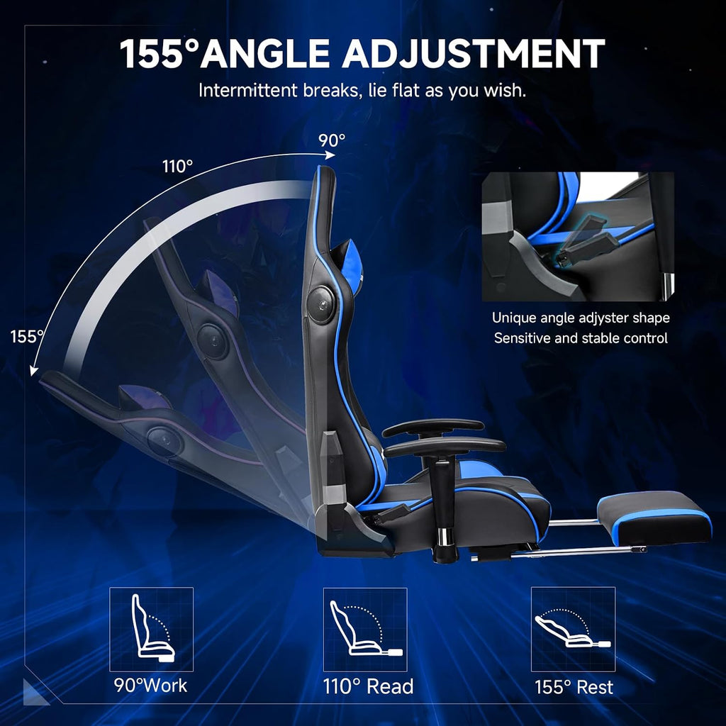 GTPLAYER Gaming Chair,Gamer Chair with Bluetooth and Adjustable Backrest,Seat Height Adjustable Computer Chairs with 3D Armrests,Video Game Chair with Footrest Speakers (Blue)