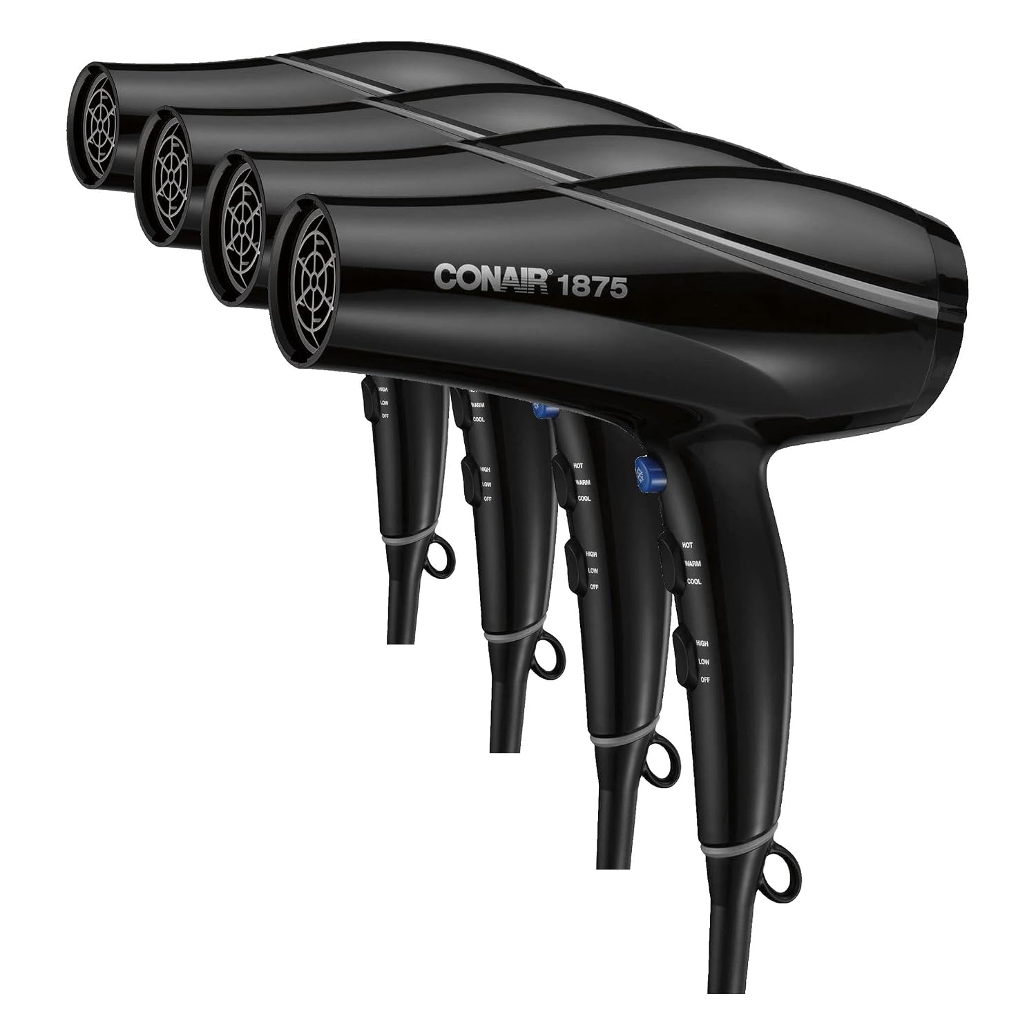 Conair Hair Dryer Style&Shine Natural Crystal Collection,1875W Hairdryer,3 Heat Settings,2 Speeds,Blow Dryer with Concentrator Attachment,Ionic&Hematite-Infused Ceramic Technology,Black,(Pack of 4)
