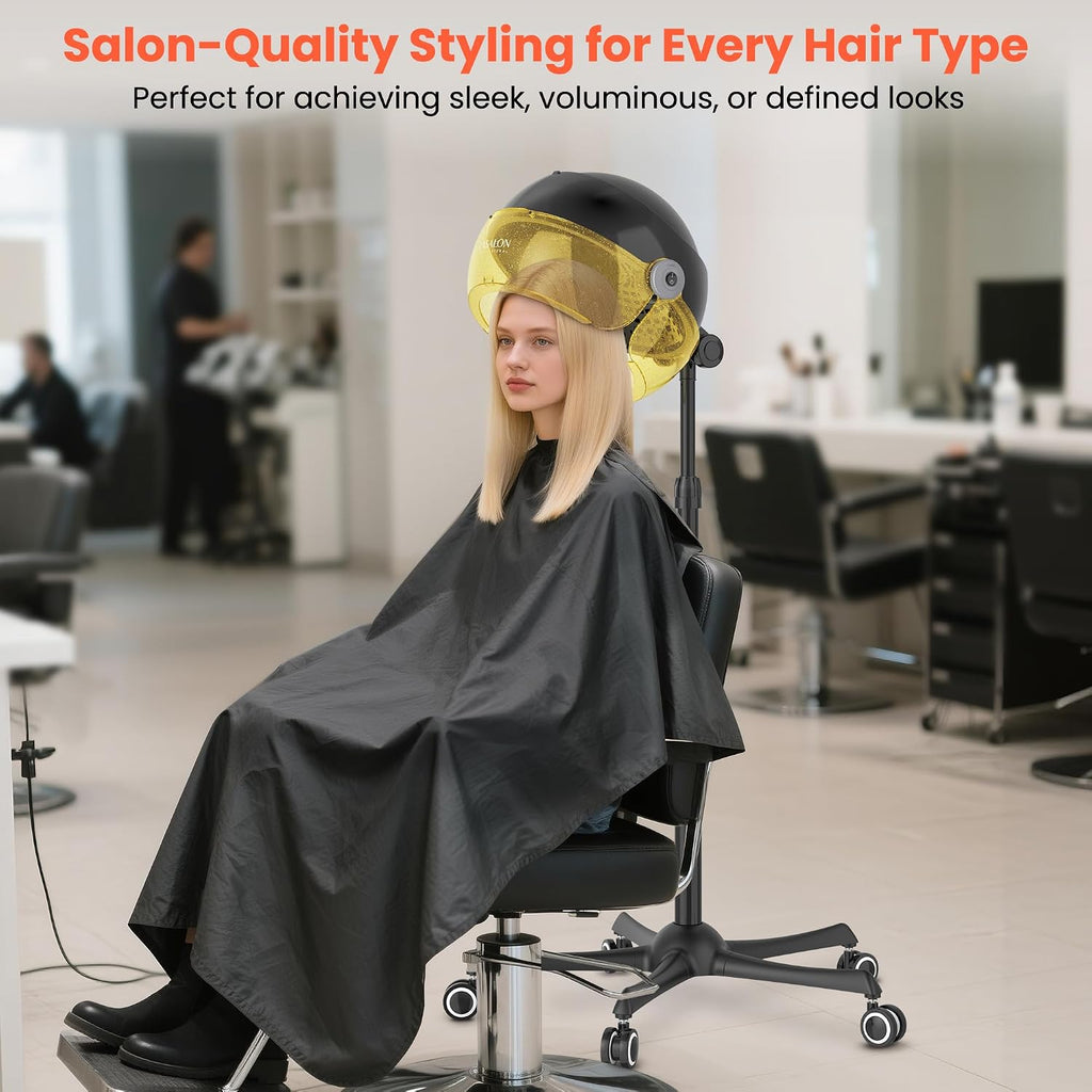 TASALON Gold Portable Hooded Hair Dryer for Home, Standing 1875w Ionic Hooded Dryer on Wheels with Hood, Professional Adjustable Height Sit Under Bonnet Dryer for Women and Beauty Salon