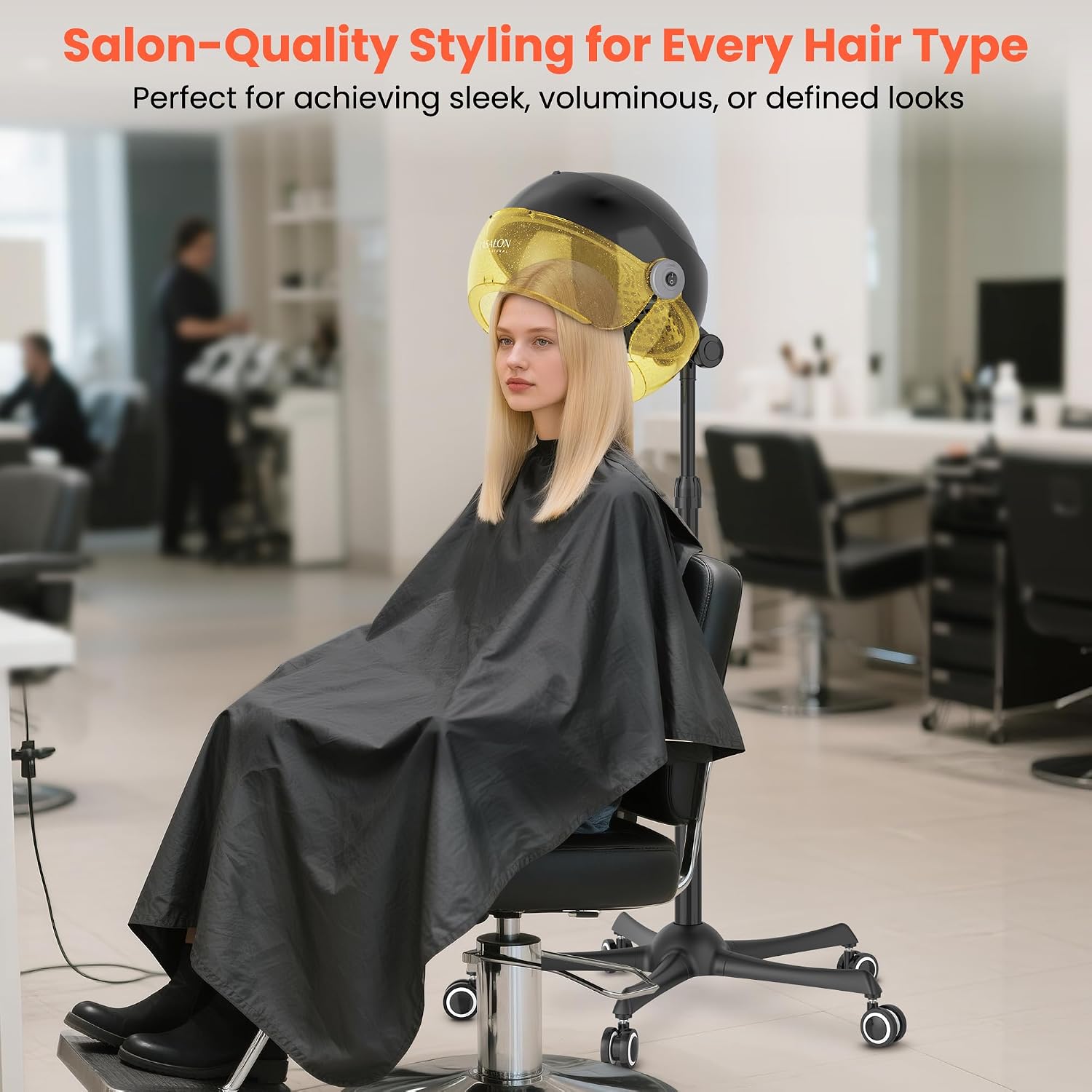 TASALON Gold Portable Hooded Hair Dryer for Home, Standing 1875w Ionic Hooded Dryer on Wheels with Hood, Professional Adjustable Height Sit Under Bonnet Dryer for Women and Beauty Salon