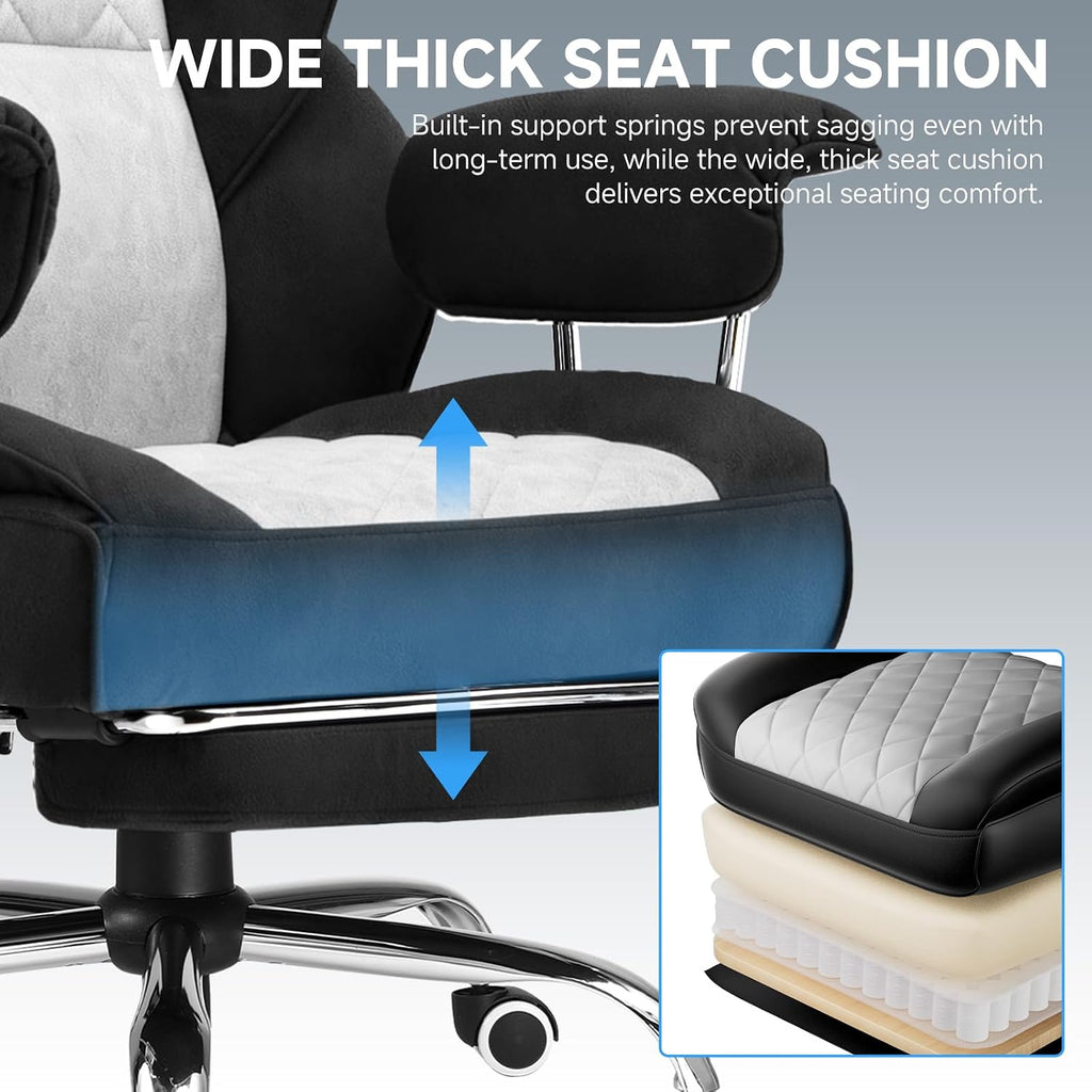 GTPLAYER Gaming Chair,Office Chair with Pocket Spring Lumbar Support, Ergonomic Comfortable Wide Office Desk Computer Chair with Outward Fixed Soft Armrests and Footrest (Fabric, Black & Gray)