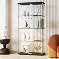 IDEALHOUSE Tempered Glass Display Cabinet with LED Light, 4 Shelves Lockable Curio Showcase, Double Doors Storage Cabinet for Living Room Bedroom Office, Black (64x31.7x14.3 in)