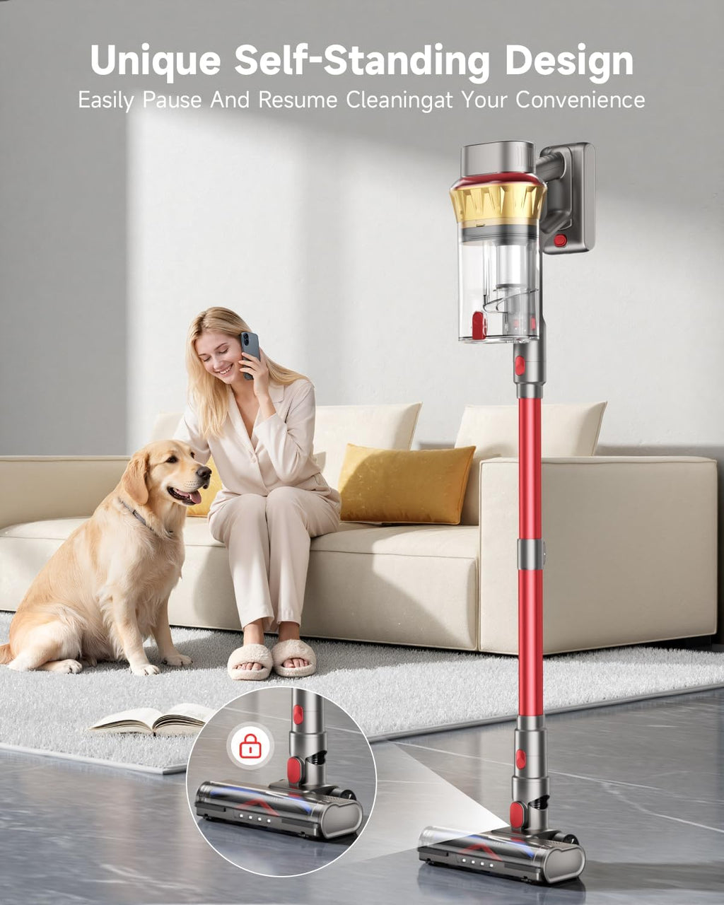 AIPOWAY 650W Cordless Vacuum Cleaner with 55KPa Flagship Suction, 75-Min Extended Runtime 2.5L Dual-Cup Capacity, Anti-Tangle Brush & Self-Standing Design HEPA Filtration for Furniture Carpet Pet Hair