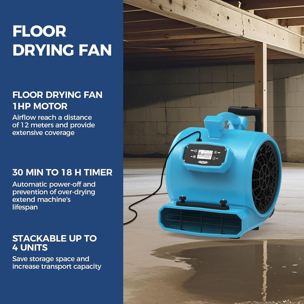 ALORAIR Water Damage Restoration Combo Package 8x Air Mover 2x Air Scrubber 1x Commercial Dehumidifier Ideal for Industrial, Commercial & Home Use - Set 1