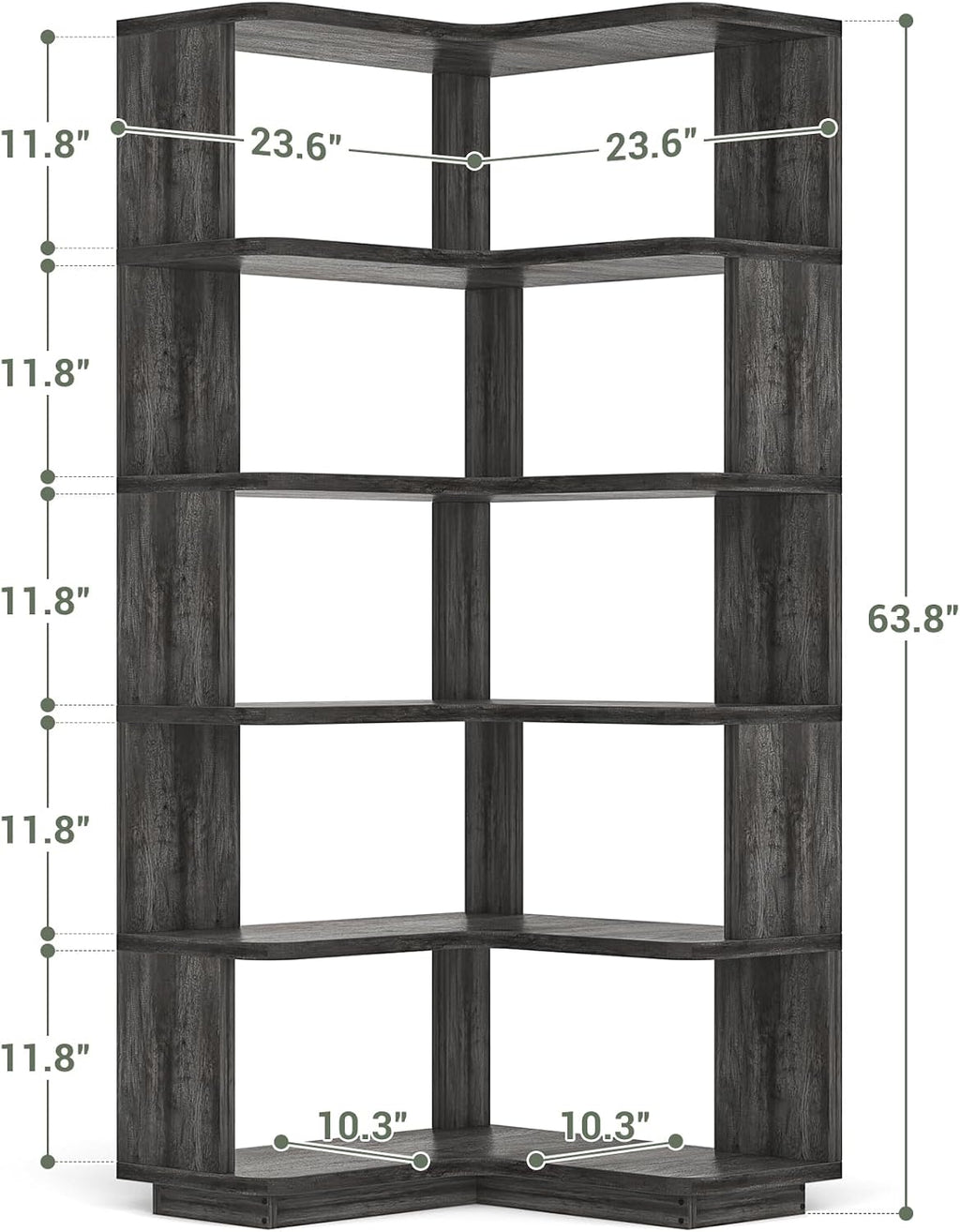 Armocity Corner Book Shelf - 6 Tier Corner Bookshelf Etagere Bookcase with Baffle, Freestanding L Shaped Display Shelf Stand for Home Office, Living Room, Bedroom, Kitchen, Grey Oak