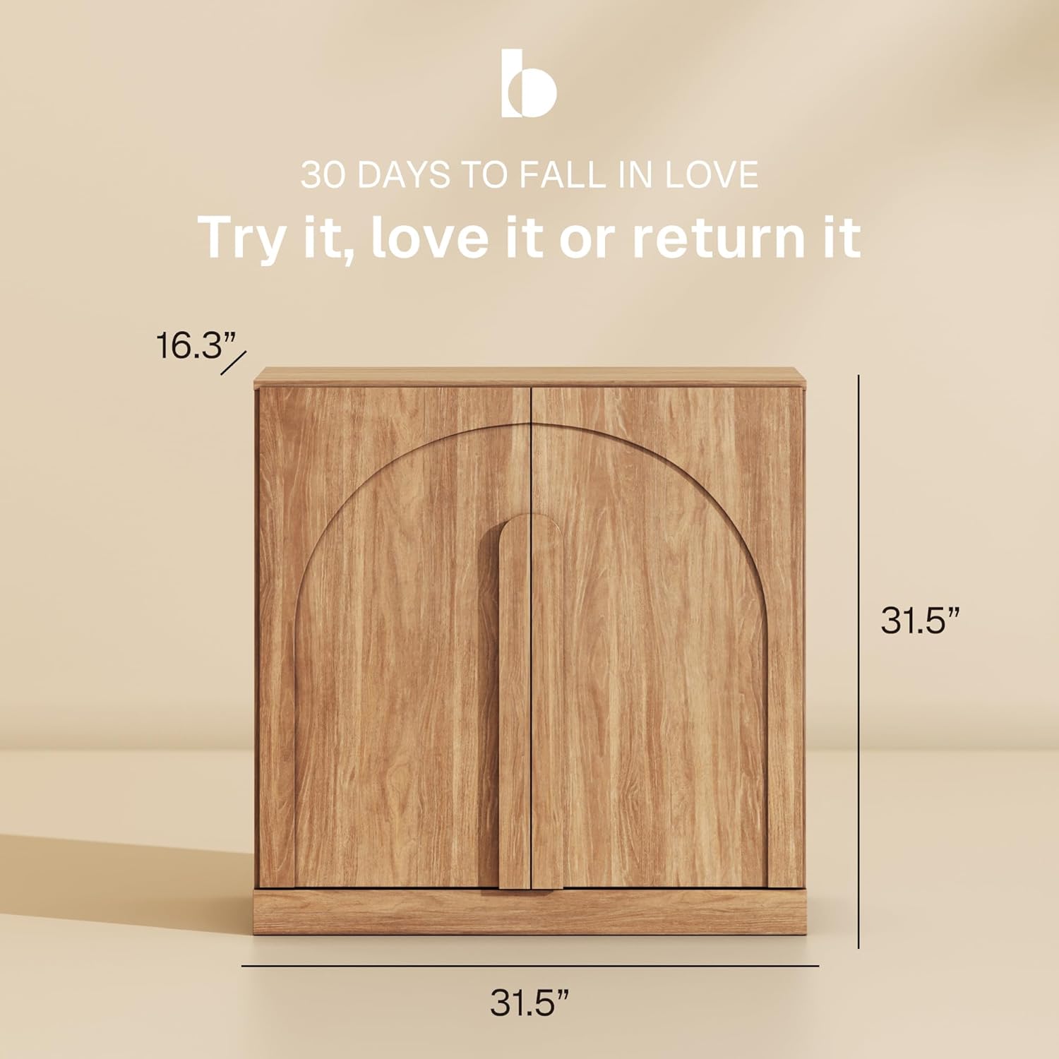 BELLEZE Bijou Set of 4 Wall-to-Wall Storage Cabinets (126' Wide) - Grand Sideboard Buffet System w/8 Arched Doors - Massive Entertainment Center & Display Console for Living Room, Office, Camel