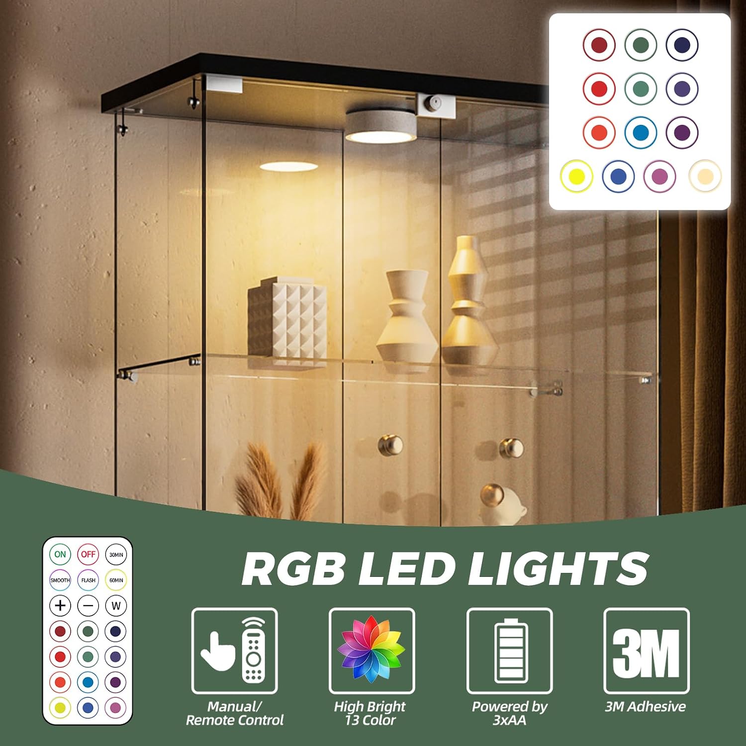 Glass Display Cabinet with LED Lights and Lock, 4-Shelf Tempered Glass Curio Cabinet with 2 Doors, Collectible Display Showcase for Living Room, Bedroom – Black