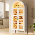 GarveeHome 70 in Tall Arched Kitchen Pantry Cabinet with LED Lights, Modern Wood Arched Bookshelf with Glass Doors & Adjustable Shelves, Elegant Display Cabinet for Kitchen, Dining Room, Living Room