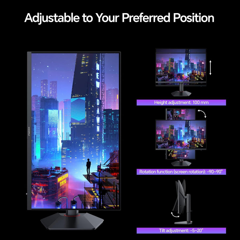 KOORUI 27 Inch Gaming Monitor, 1440p 320Hz Fast IPS PC Monitor, 1ms, HDR400, 98% DCI-P3, PIP/PBP Mode, Adaptive Sync Compatible, Ergonomic Stand, HDMI 2.1 & DisplayPort 1.4, VESA Mountable, G2721E