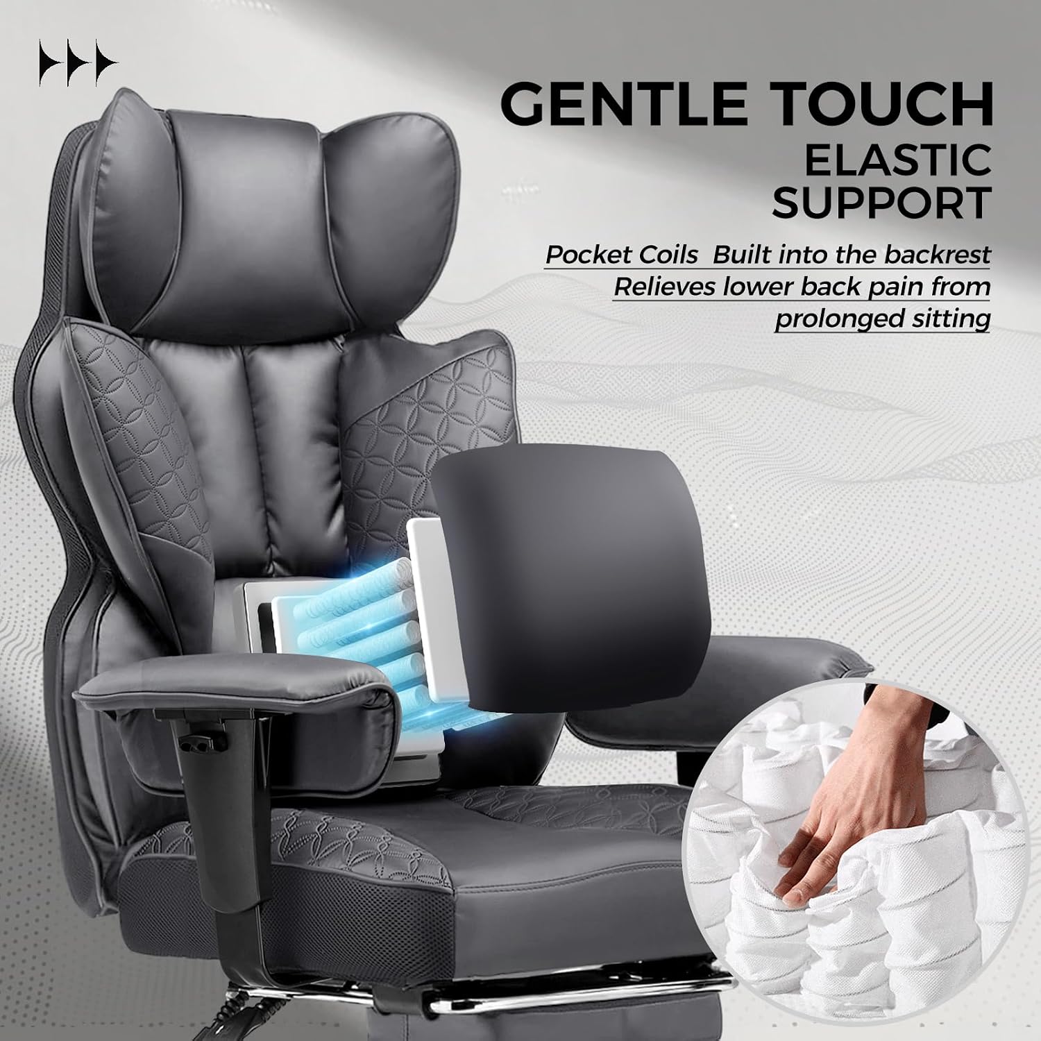 GTPLAYER Big and Tall Gaming Chair 400lbs Heavy Duty Office Chair with Foot Rest & Ergonomic Pocket Spring Lumbar Support, High Back Executive Computer Desk Chair for Lower Back Pain Relief, Gray