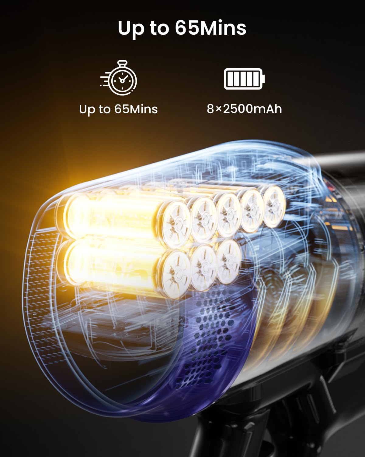 Cordless Vacuum Cleaner,50KPa 600W 65Mins Vacuum Cleaners for Home,Stick Vacuum with LED Display &Anti-tangle Brush and Self-Standing Design,Vacuum Cleaner for Hardwood Floors,Carpet,Pet Hair,Car