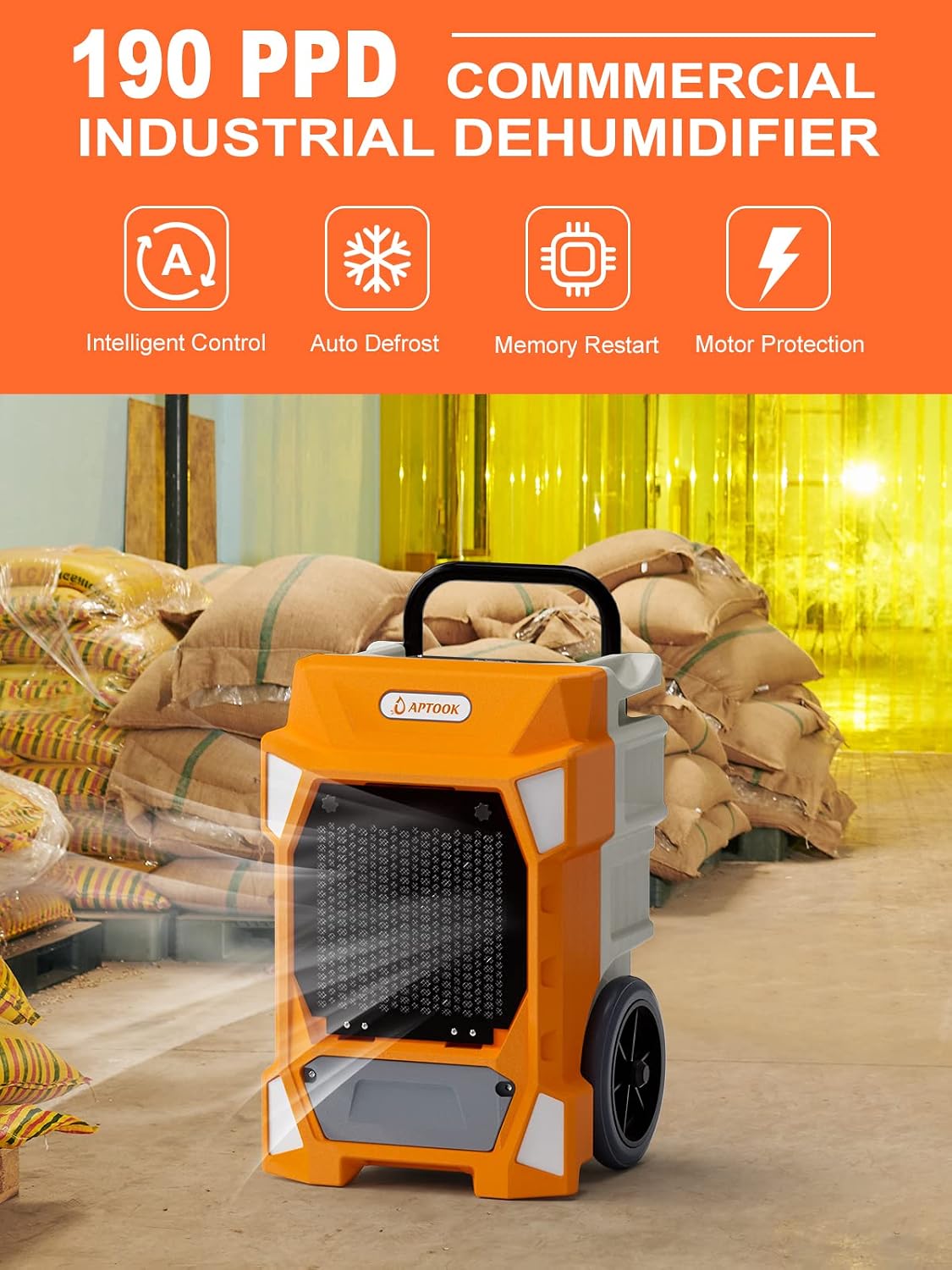 190 PDD Commercial Dehumidifier with Pump Drain Hose, LGR Capacity Industrial Dehumidifier up to 7500 Sq. Ft for Water Damage Restoration, Flood Repair, Crawlspace Basement