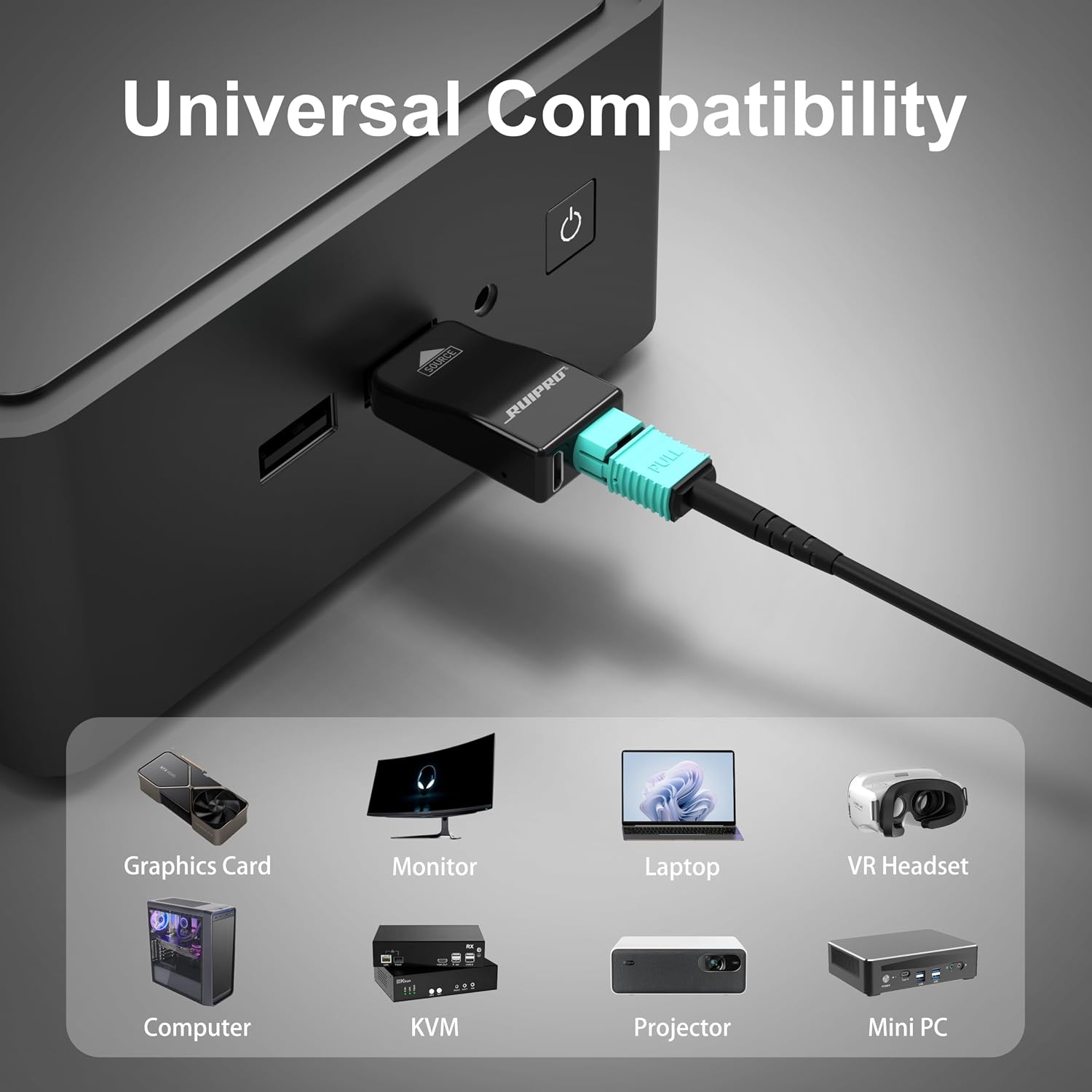 RUIPRO 8K Detachable Full Fiber Optic Armored 8K60Hz Cable 1.4 50FT, 32.4 Gbps, Supports 4K@144Hz, HDR, HDCP 2.2&2.3, FreeSync & G-Sync, Compatible with RTX 4090/3090 Ti/RX 7900 XTX