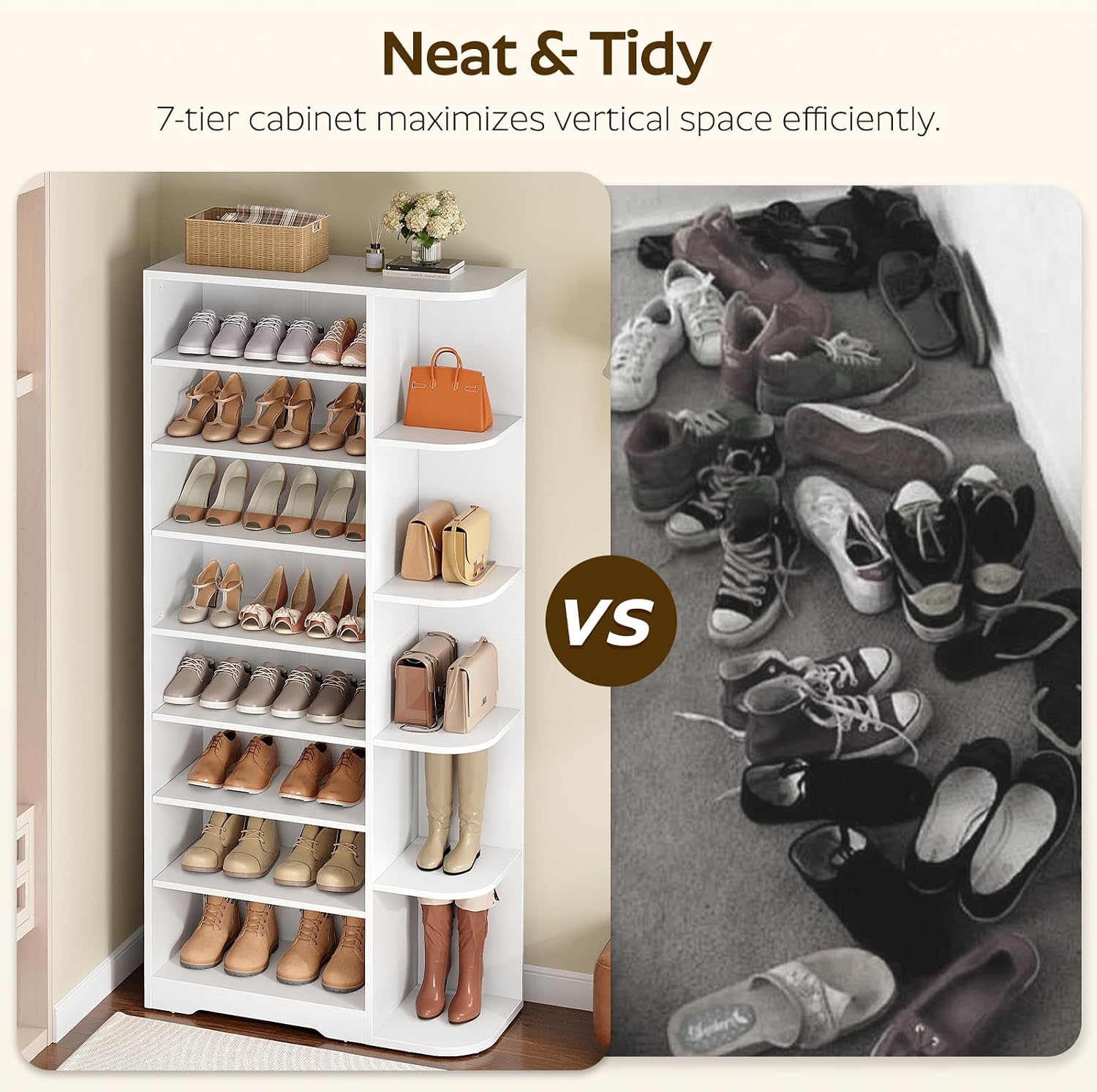 YATINEY Tall Shoe Rack, Multifunctional Shoe Cabinet with Open Storage, Entryway Shoe Organizer for Closet, 9-Tier Wooden Shoe Storage Closet with Adjustable Shelves, White SC22WT