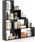 Tangkula 4-Tier Stepped Bookshelf, Freestanding 6 Cubes Ladder Bookcase with Anti-Tipping Kits, 64' Tall Modern Wooden Storage Display Rack for Home Office Living Room Study (1, Black)