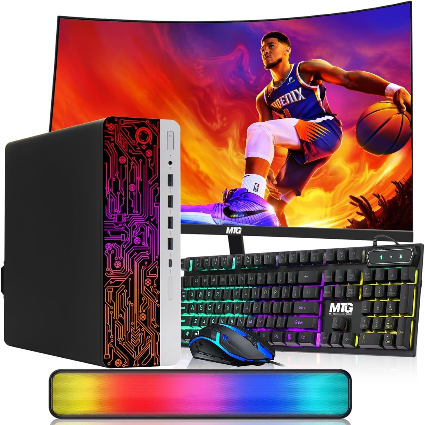 HP ProDesk Desktop RGB Computer PC Intel i5-6th Gen. Quad-Core Processor 16GB DDR4 Ram 256GB SSD, 24 Inch Curved Monitor, Gaming Keyboard and Mouse, Built-in WiFi, Windows 11(Renewed)