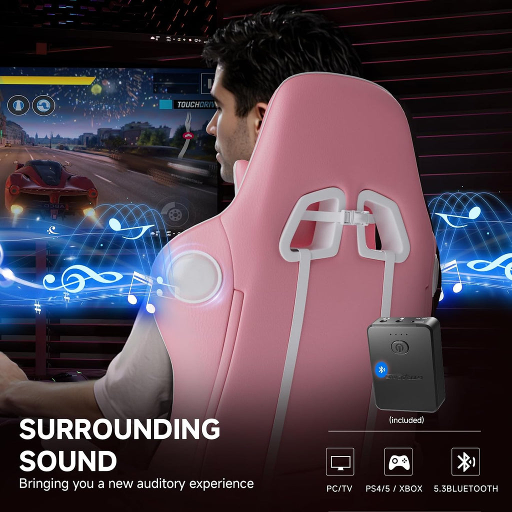 GTPLAYER Gaming Chair,Gamer Chair with Bluetooth and Adjustable Backrest,Seat Height Adjustable Computer Chairs with 3D Armrests,Video Game Chair with Footrest Speakers (Pink)