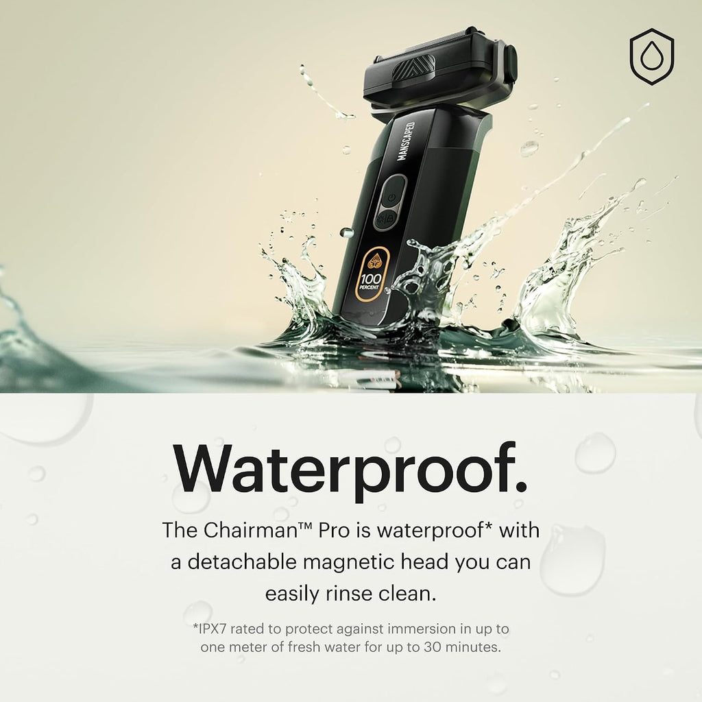 MANSCAPED® The Chairman™ PRO Men's Electric Foil Face Shaver - Two Interchangeable Blade Heads, SkinSafe® Four-Blade Foil & Stubble Trimmer, USB-C Wireless Compatible Charging, Gentle on Neck