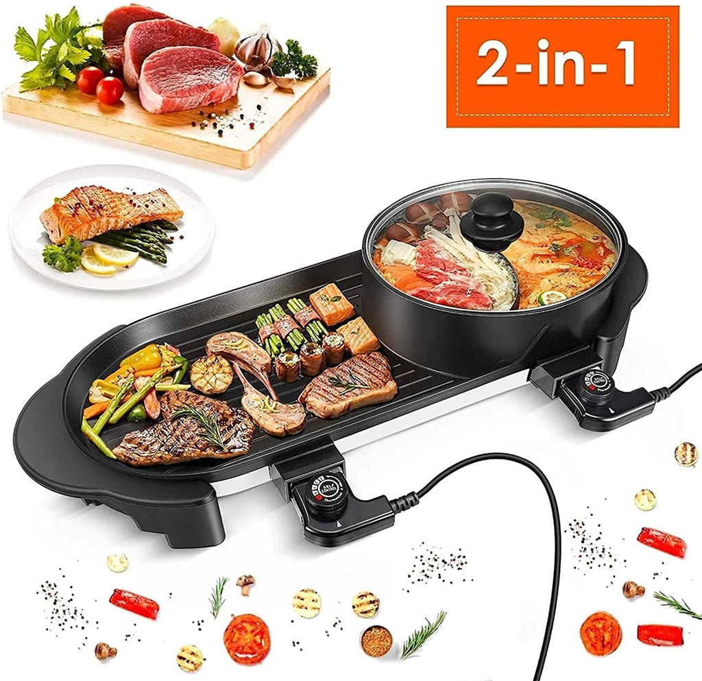 Korean BBQ Grill Portable Electric Grill, Indoor Electric BBQ Grill The Electric Grill is Suitable for Family Dinners and Entertainment Gatherings. Indoor Teppanyaki/Casserole, Independent Double Temp
