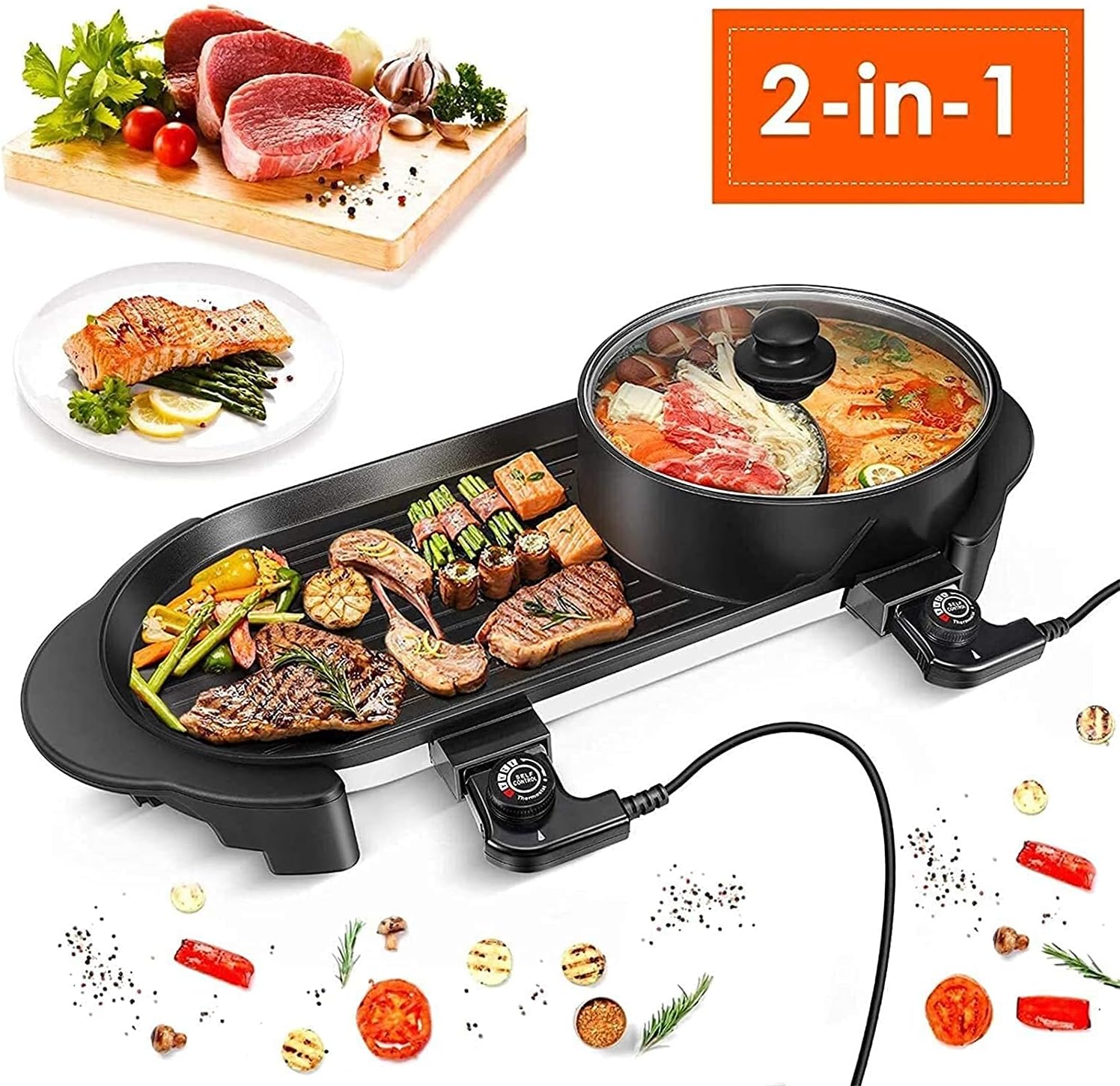 Korean BBQ Grill Portable Electric Grill, Indoor Electric BBQ Grill The Electric Grill is Suitable for Family Dinners and Entertainment Gatherings. Indoor Teppanyaki/Casserole, Independent Double Temp