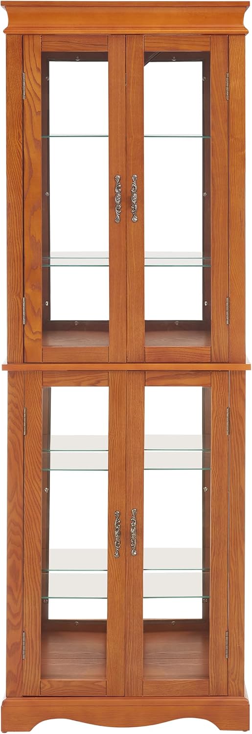 Glass Curio Cabinet with Lights & Adjustable Shelves, Corner Cabinet for Kitchen, Living Room, Office (Free Standing, Light Bulb Included) - Walnut, 70.08'H x 23.82'W x 11.81'D