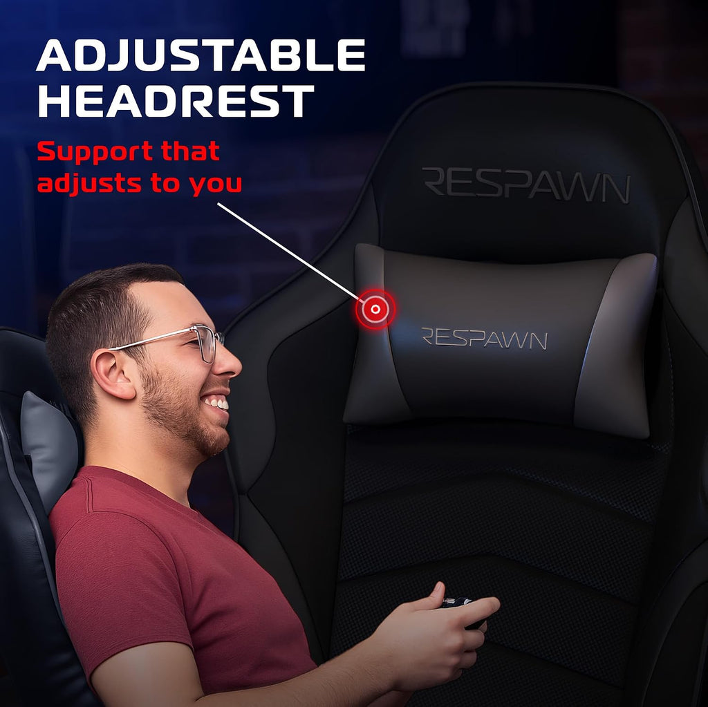 Respawn 900 Console Gaming Recliner with Footrest and Lumbar Support - Comfortable Ergonomic Gaming Chair with Headrest, No Wheels, Reclining, Heavy Duty, Racing Style Video Game Chairs - Gray