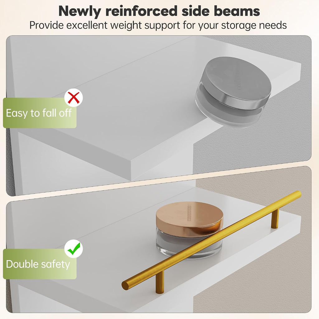 REIBII 8 Tier Wall Shelf Unit, 2-Pack White Floating Shelves with LED Light, Multi-Functional Versatile Shelves for Dressing Room Bedroom Living Room Office
