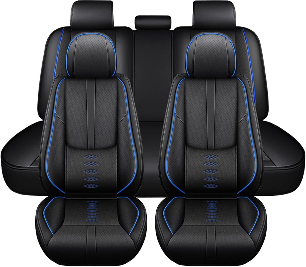 Leather Seat Covers for Lexus LS 460 2007-2017,Premium Car Seat Covers Full Set,Waterproof Car Seat Protectors with Airbag,Comfort Interior Cover Seats for Cars(Black+Blue)