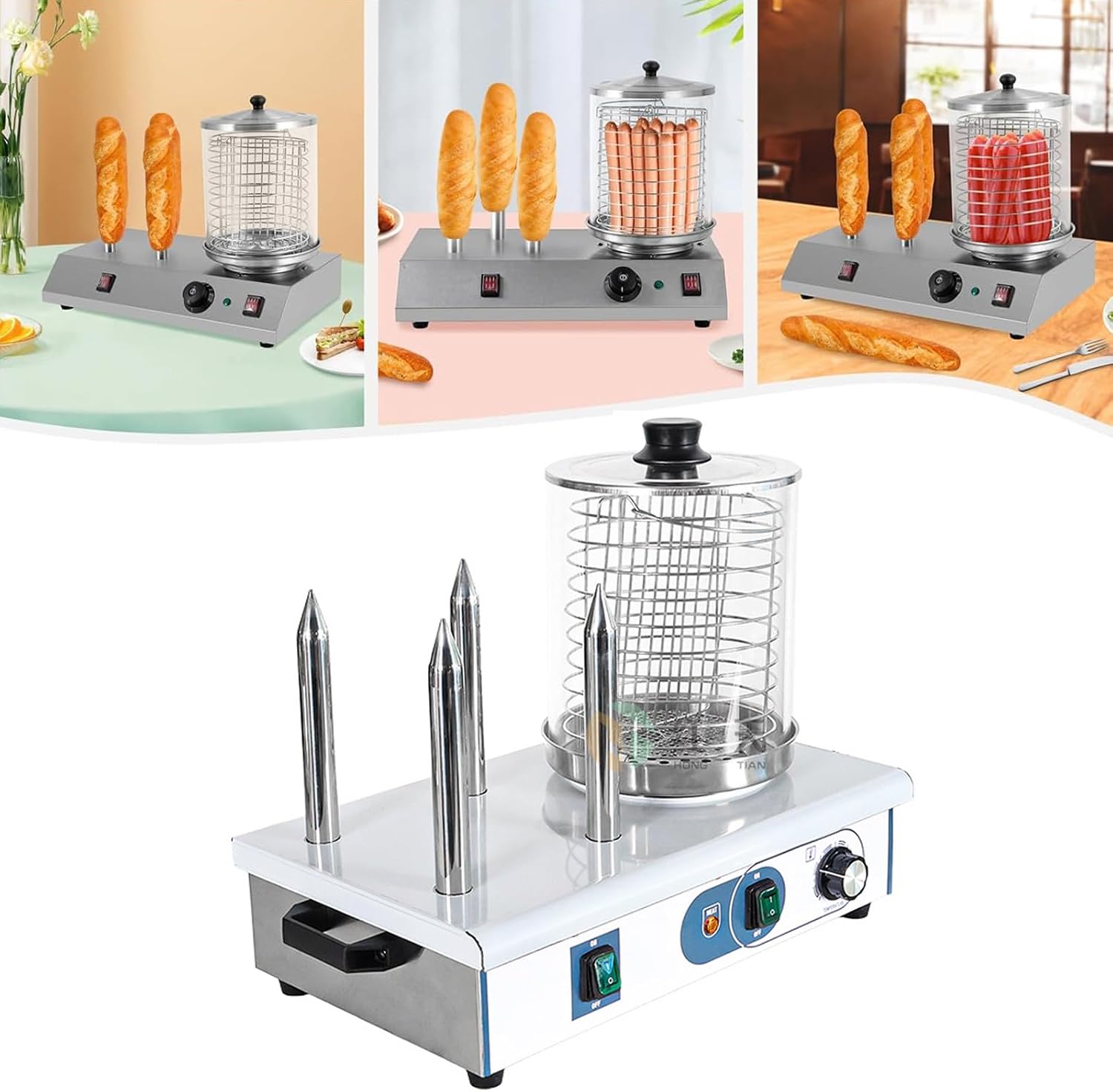2/4 Hot Dog Machine And Sandwich Warmer Steamer, Electric Contact Grills With A Temperature Of 50-200℃, Food Steamers For Breakfast Shop, Restaurants, Food Trucks, Parties,4 Stick