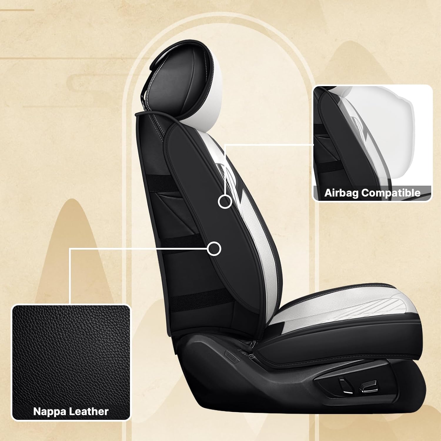 Fit for Ford F250 2011-2026 Seat Covers, Fashion Sport Seat Cover with Waterproof Leather, Airbag Safe Design Seat Protector (5 Front Seat Standard, Black White)