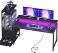 AODK 59 Inch Gaming Desk with LED Light- Reversible Computer Desk with Storage Shelves & Monitor Stand, Modern Gamer Desk Table with Fabric Drawers, Black
